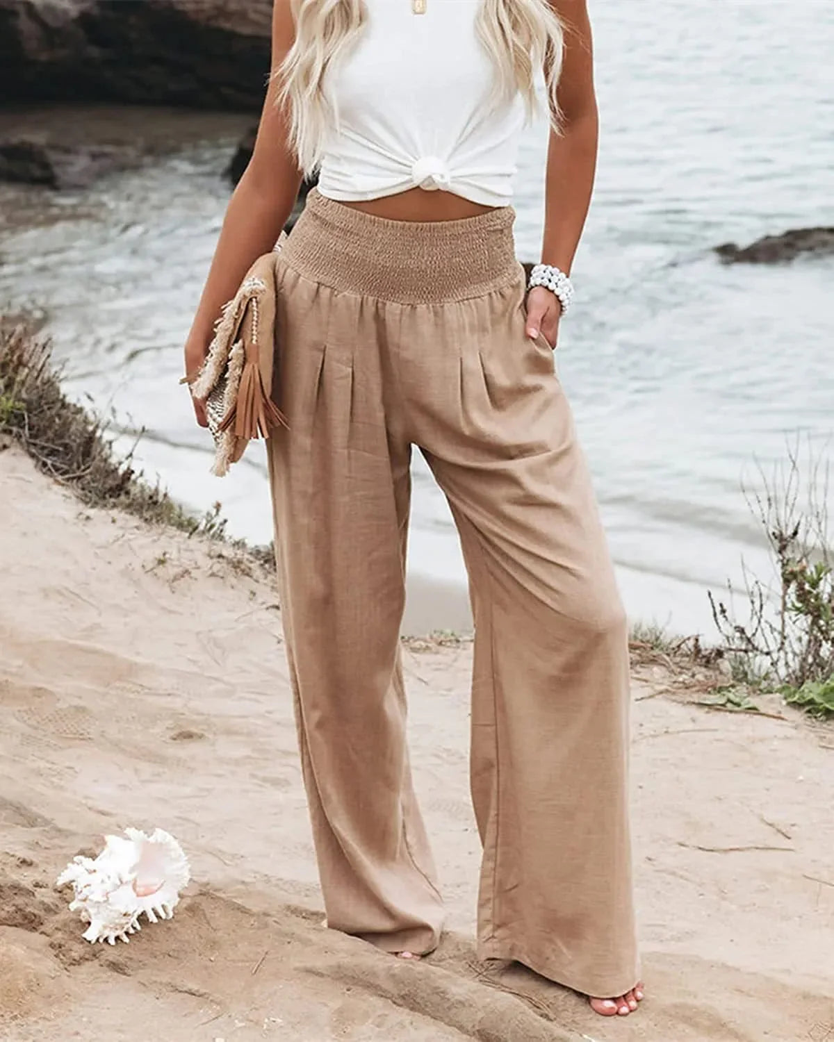 H&M linnen broek met elastische tailleband – Perfecte pasvorm