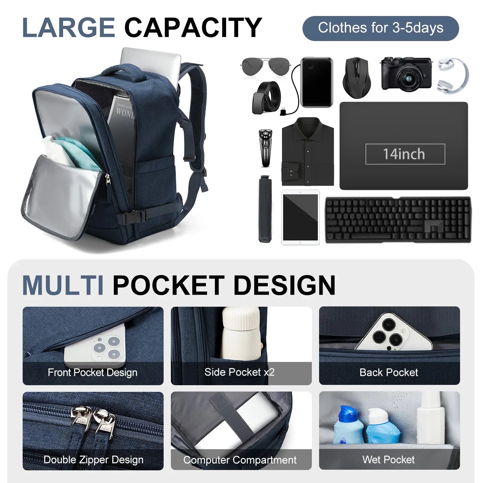 Handbagage rugzak met ruime inhoud en compact formaat