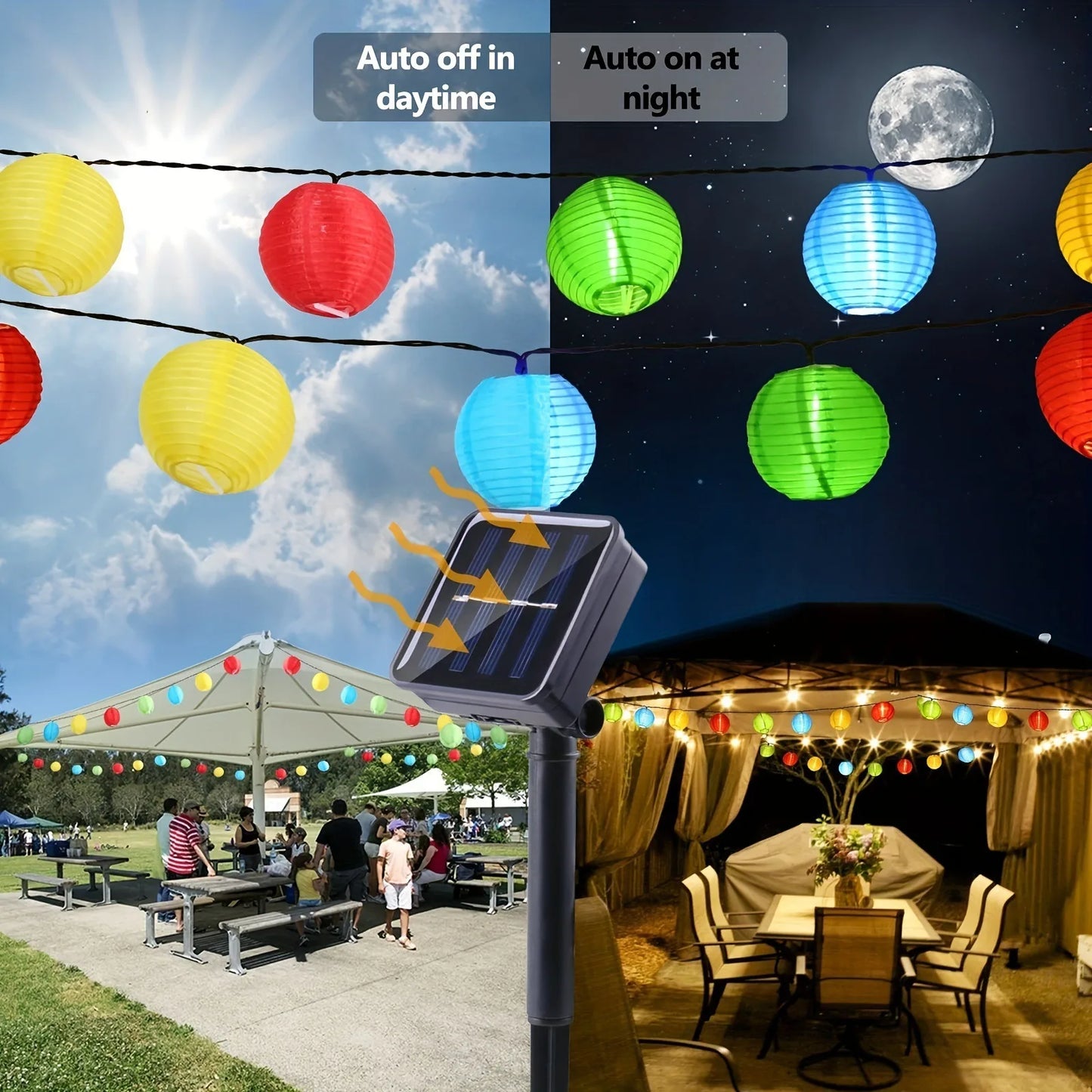 Gekleurde lichtslingers buiten – Voor tuinfeestjes