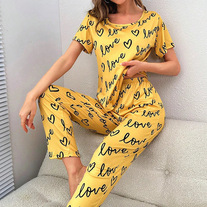 Dames pyjama katoen met korte mouwen