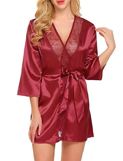 Ochtendjas voor dames - Zwarte zijde met kant voor een elegante ochtend