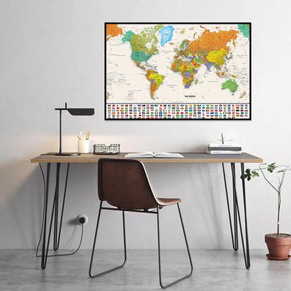 Wereldkaart in retro kleurenpalet – Speels en vintage