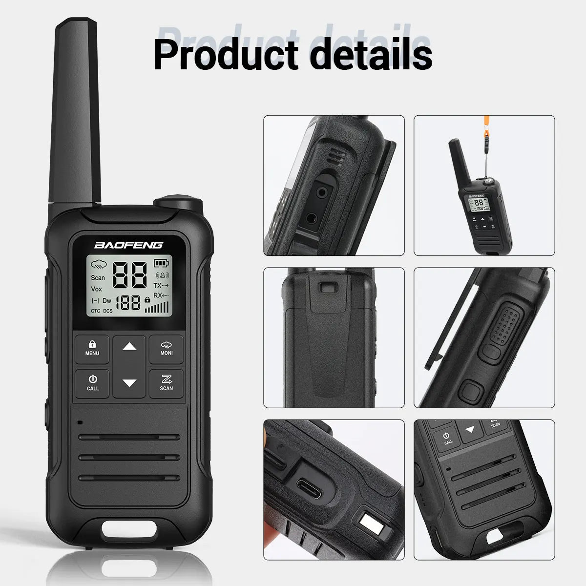 Walkie talkie met LCD-scherm en volumeregeling