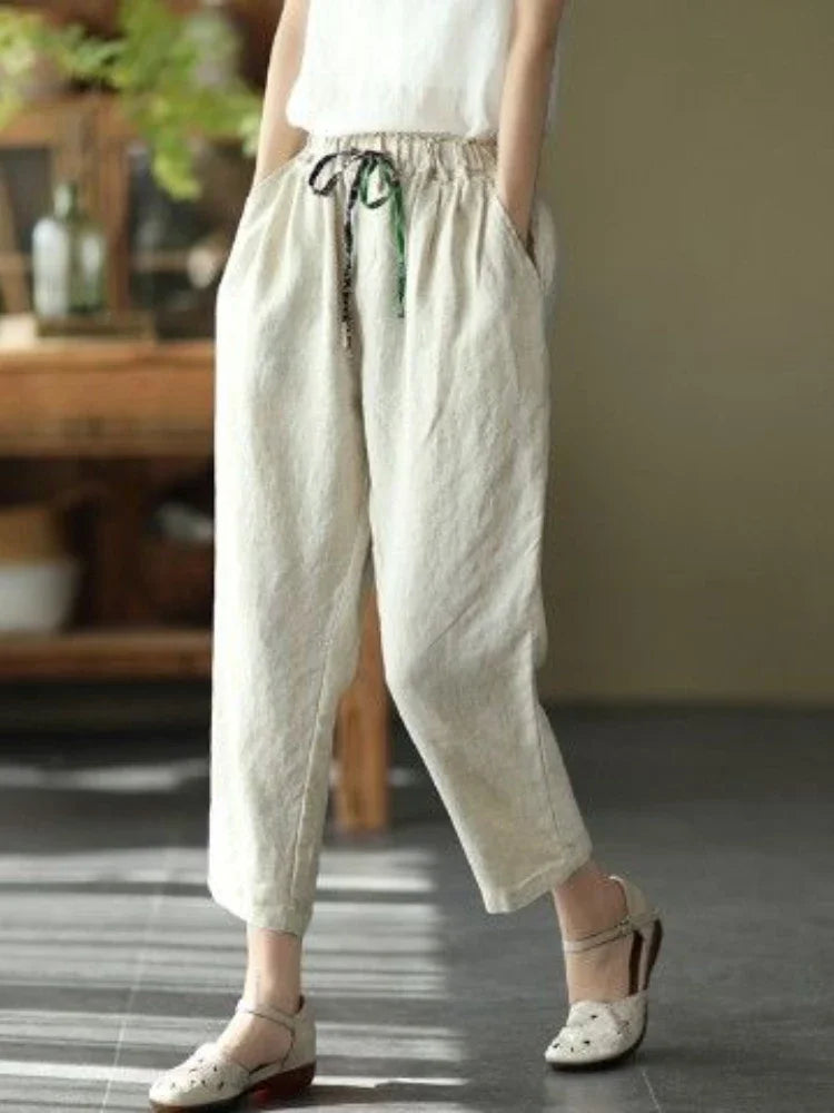 Linnen broek dames met trekkoord – Casual en comfortabel