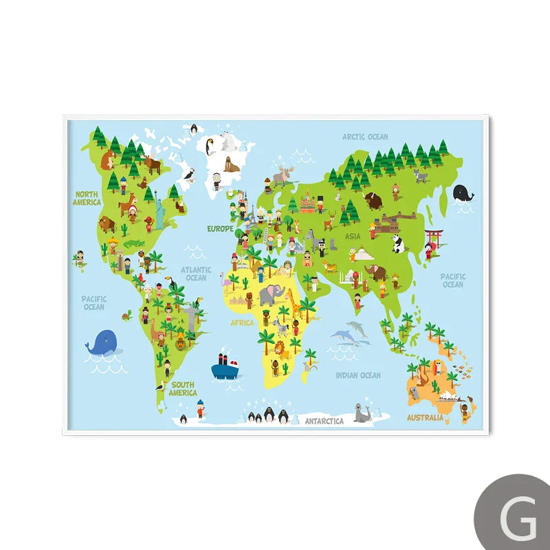 Wereldkaart met kinderdesign – Leuk voor speelhoeken