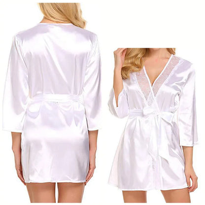 Ochtendjas voor dames - Zwarte zijde met kant voor een elegante ochtend
