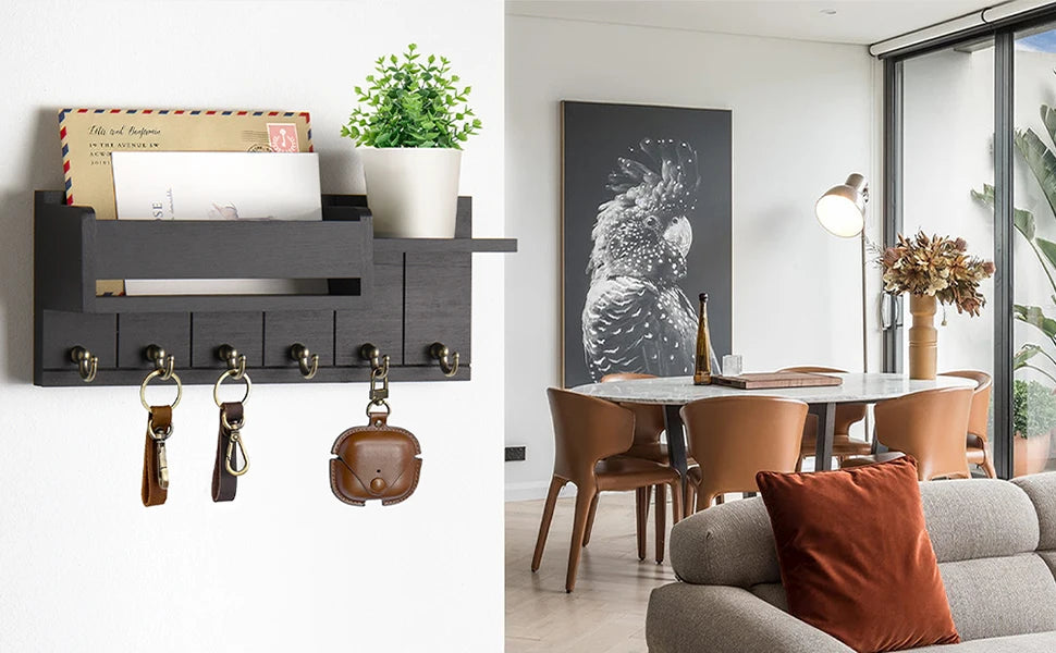 Decoratie woonkamer accessoires - Muurrek met haken en opbergvakken voor een georganiseerde entree