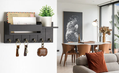 Decoratie woonkamer accessoires - Muurrek met haken en opbergvakken voor een georganiseerde entree
