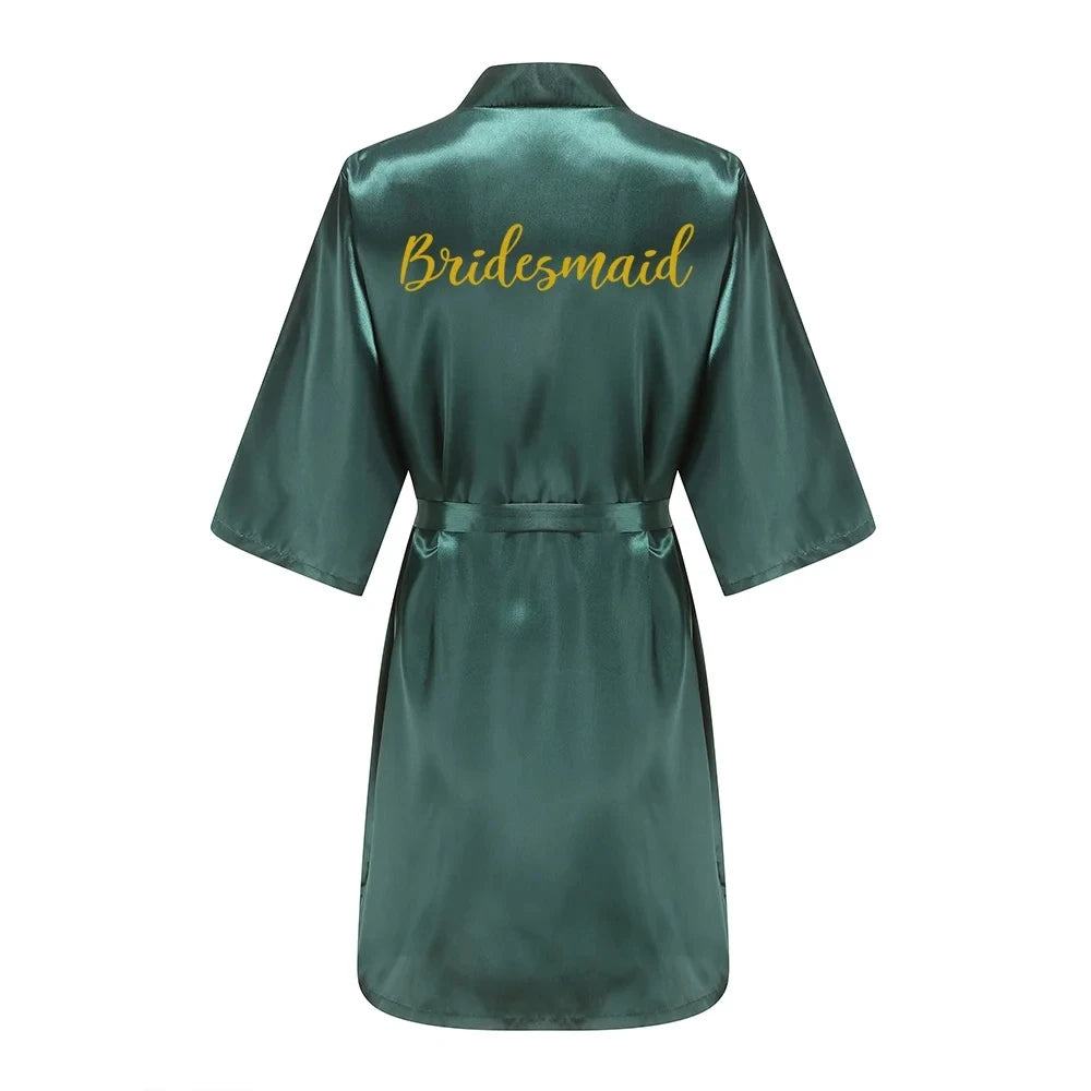Ochtendjas dames zomer - Elegante zijde met gouden opdruk voor bruiloft