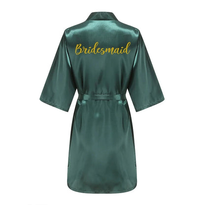 Ochtendjas dames zomer - Elegante zijde met gouden opdruk voor bruiloft