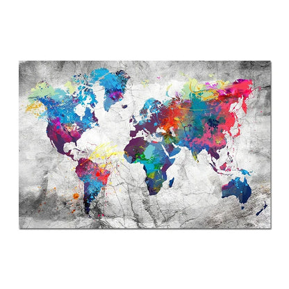 Wanddecoratie wereld kaart in natuurlijke tinten