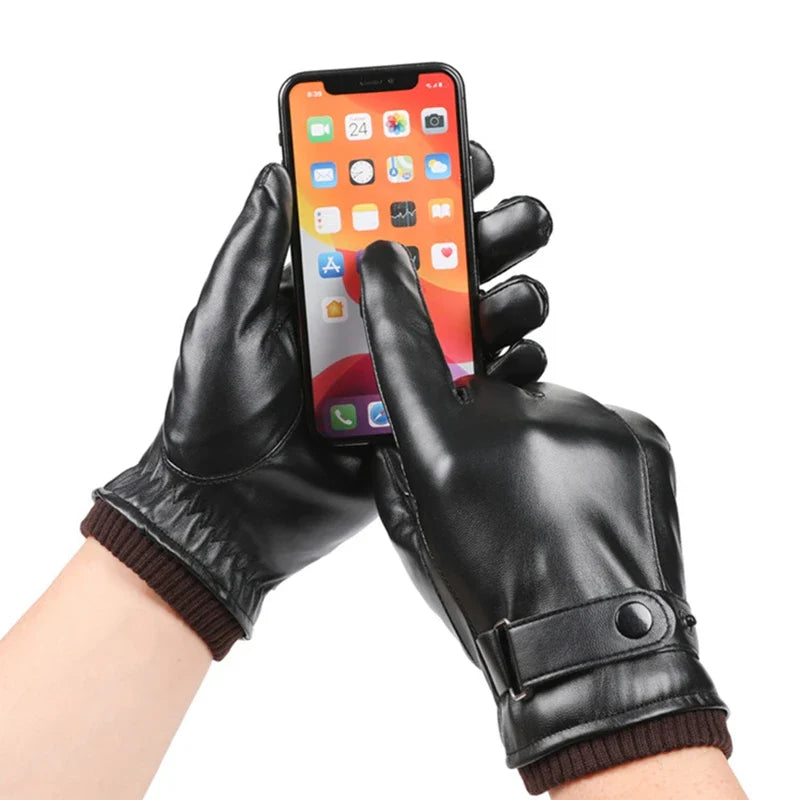 Gevoerde leren heren handschoenen voor kou