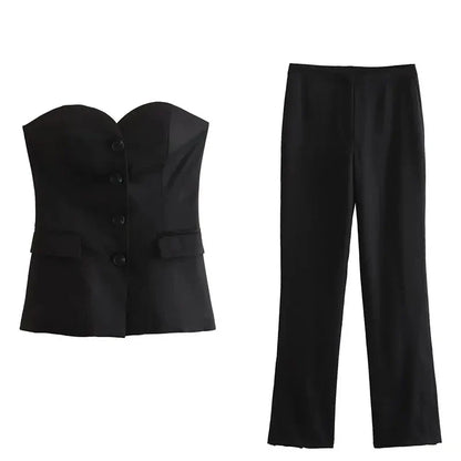 Broekpak dames met satijnen bies – Subtiel detail