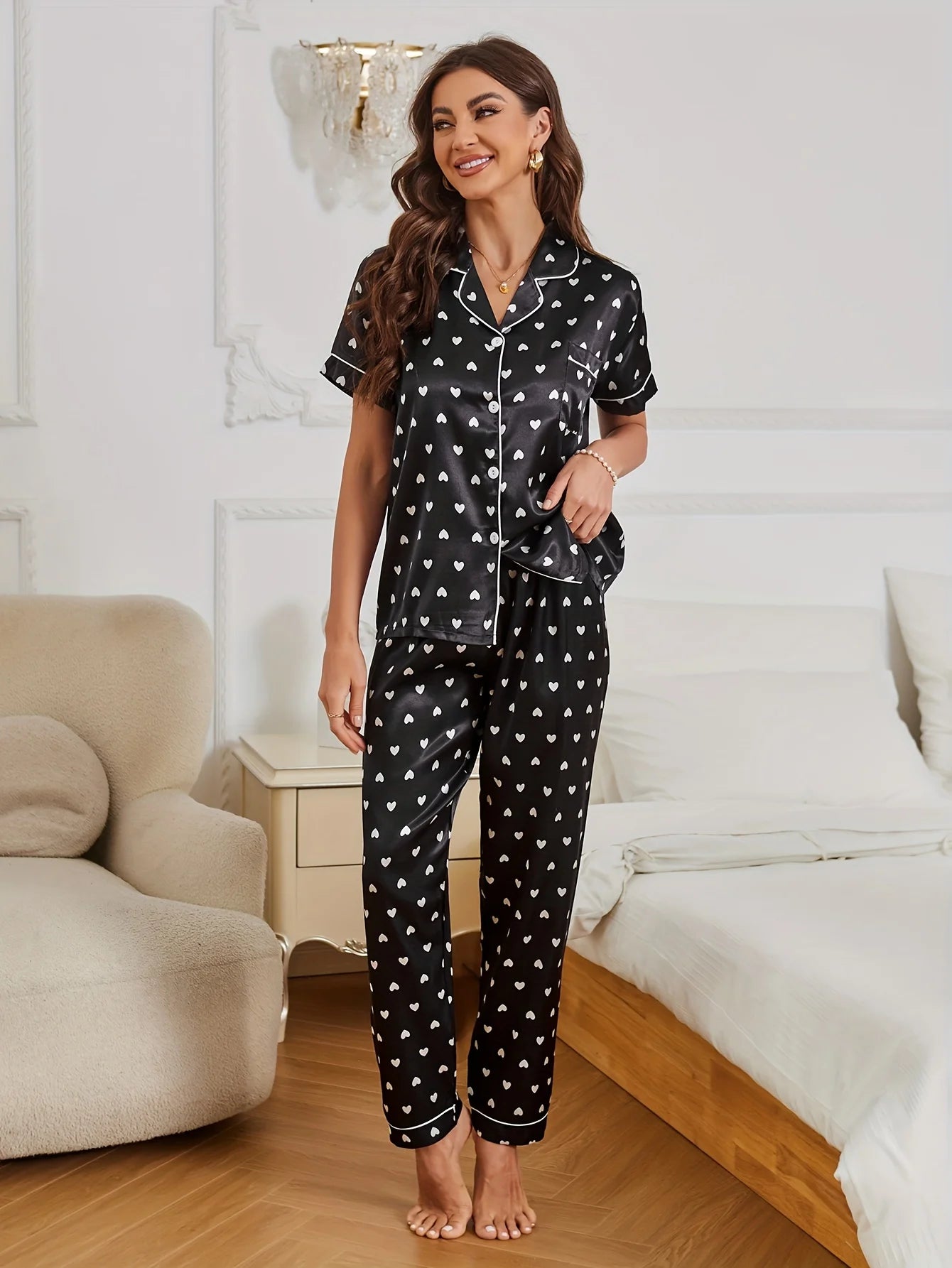 Dames pyjama winter met warme fleece voering