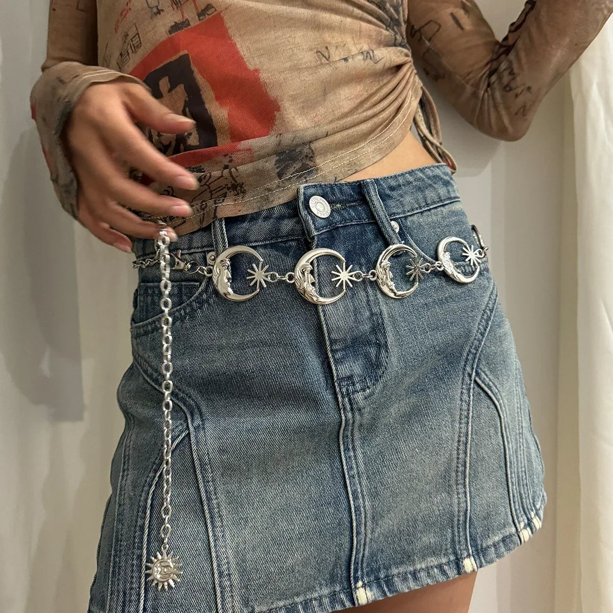 Cognackleurige riem dames met stiksels