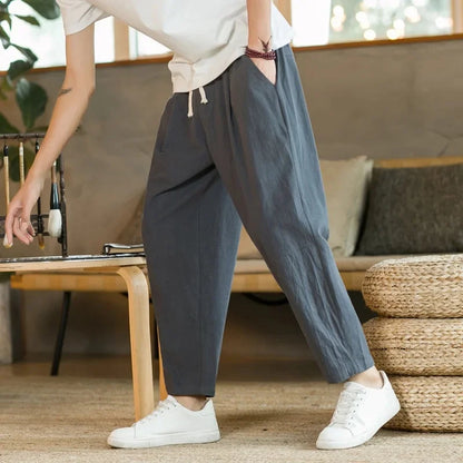 Linnen broek man met elastiek aan de enkel – Sportieve look