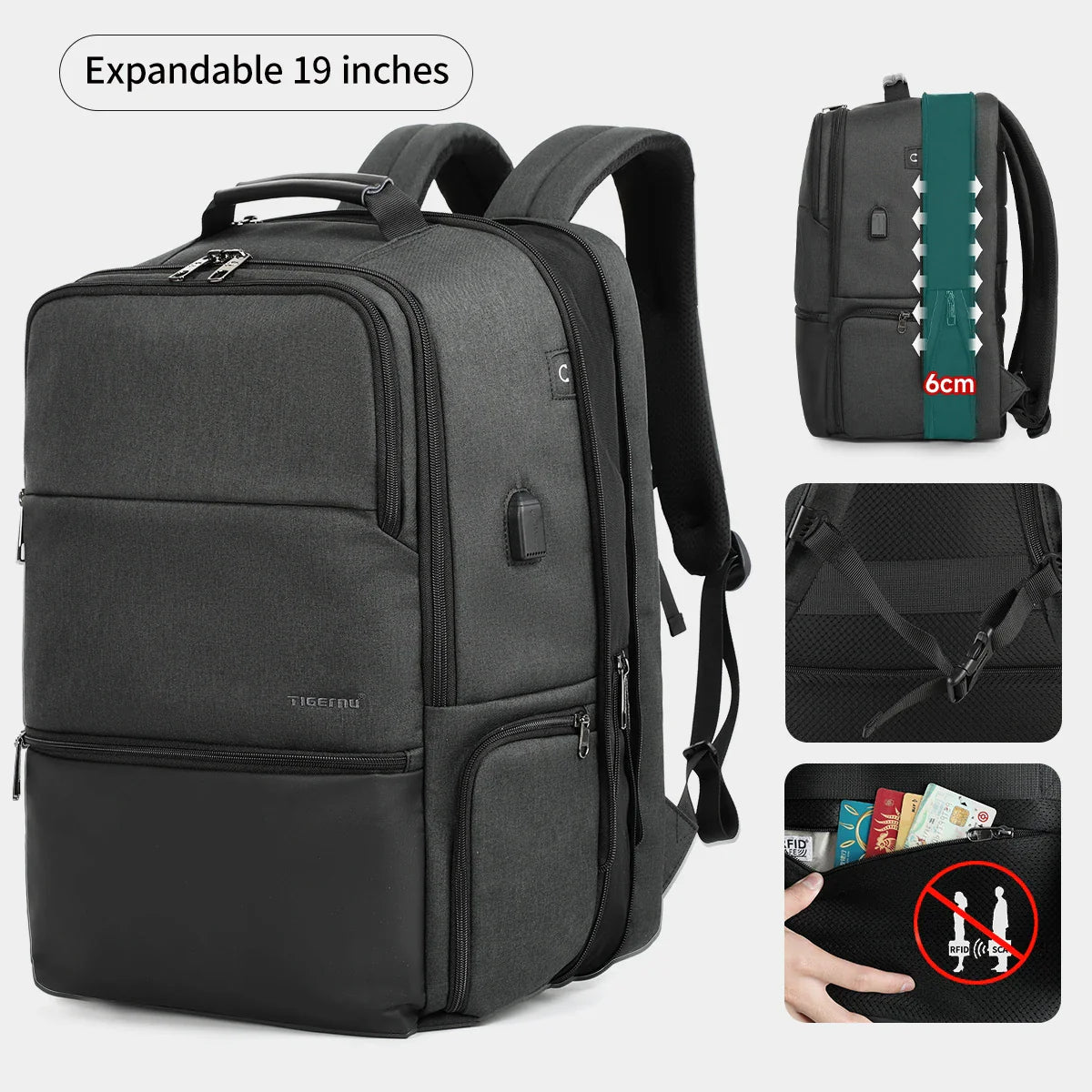 Handbagage rugzak met waterdichte ritsen
