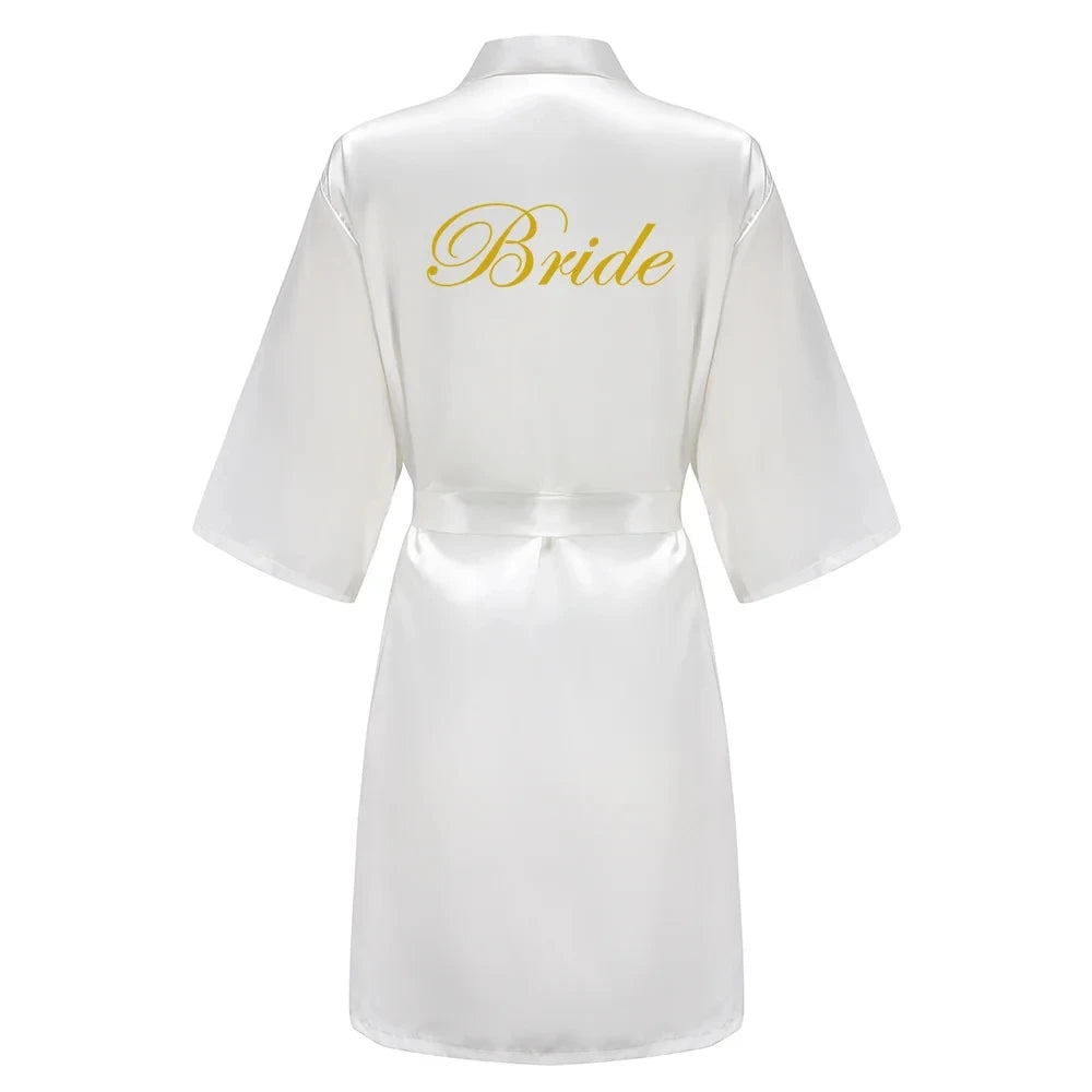 Ochtendjas dames zomer - Elegante zijde met gouden opdruk voor bruiloft