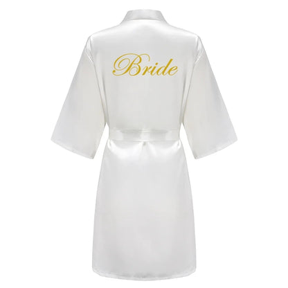 Ochtendjas dames zomer - Elegante zijde met gouden opdruk voor bruiloft