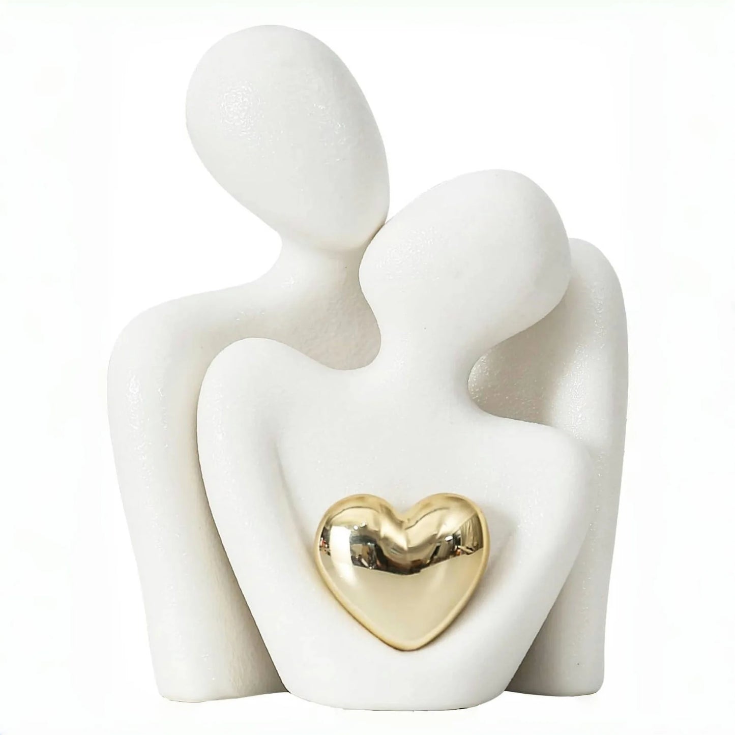 Decoratie woonkamer accessoires - Zwarte en witte sculpturen met gouden hart voor romantische sfeer