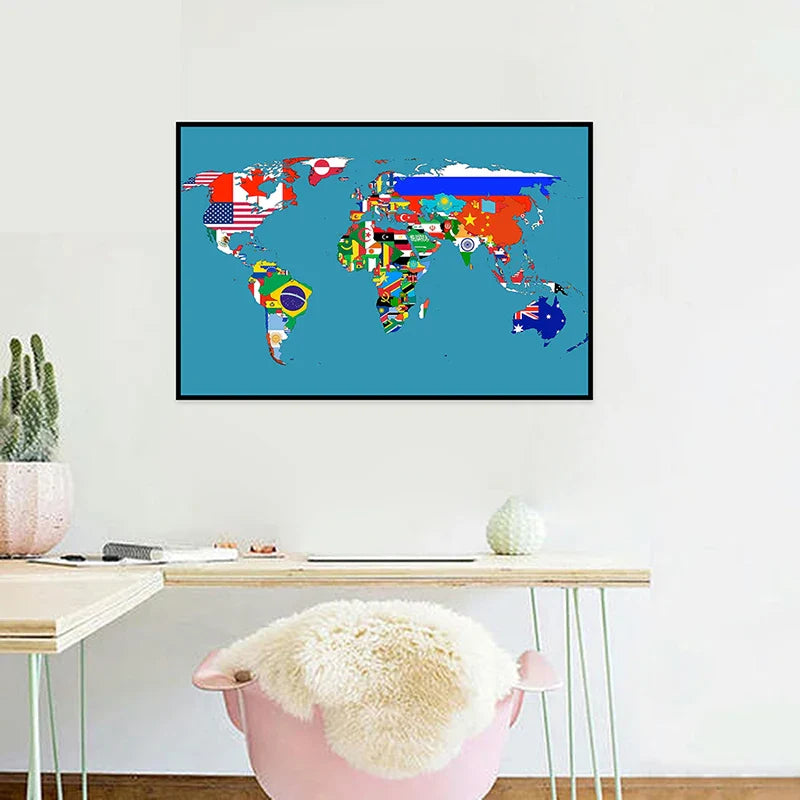 Wereldkaart met waterverfdesign – Creatief en uniek
