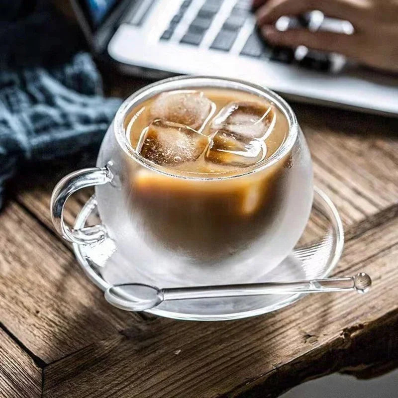 Borosilicaat glazen koffiemok met accessoire vakje