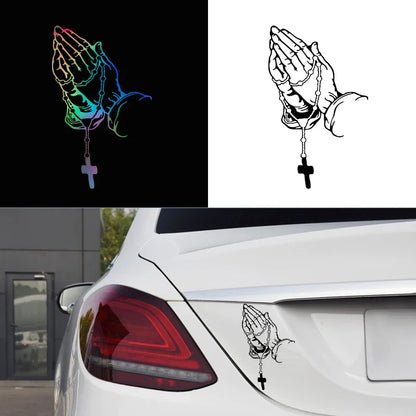 auto stickers - regenboog biddende handen met rozenkrans voor persoonlijke expressie
