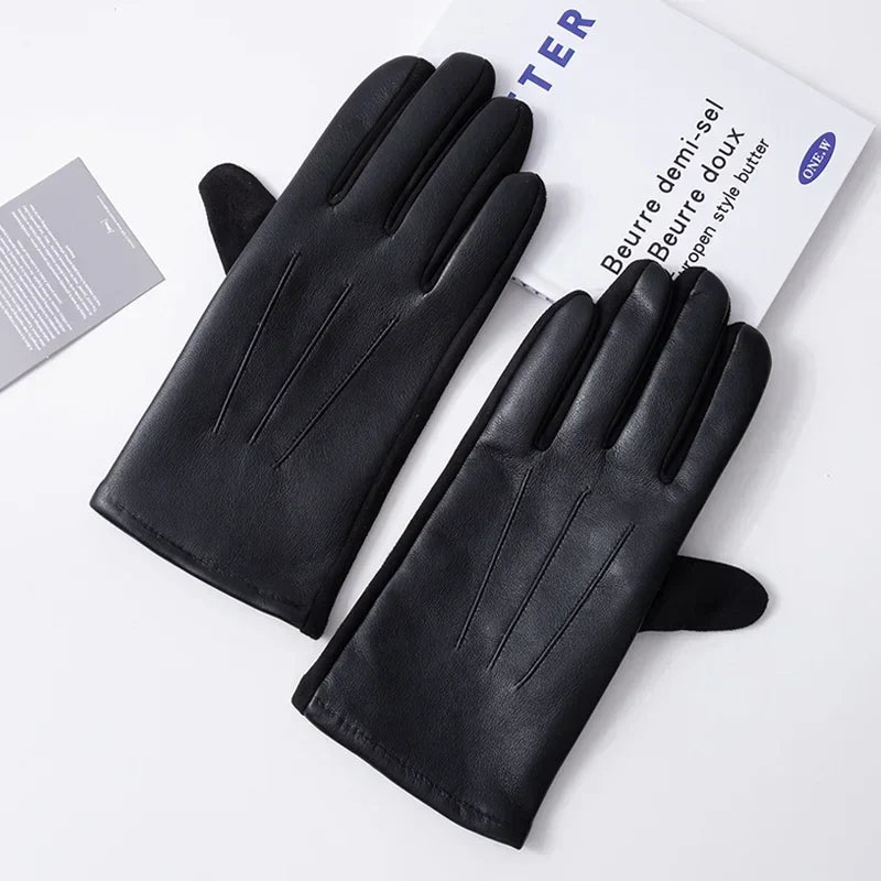 Zwartleren herenhandschoenen met manchet