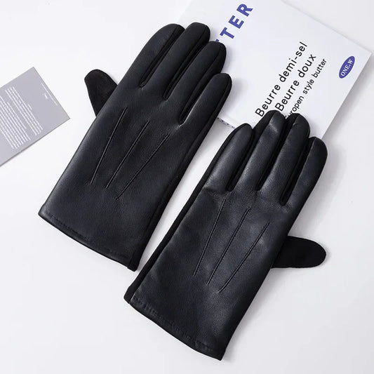 Zwartleren herenhandschoenen met manchet