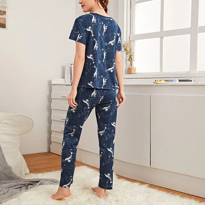 Dames pyjama katoen met romantisch design