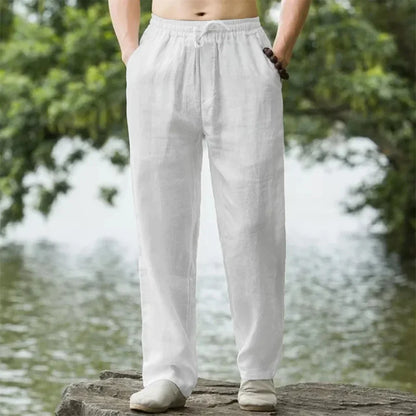 Heren linnenmix broek met knoopsluiting – Nette afwerking