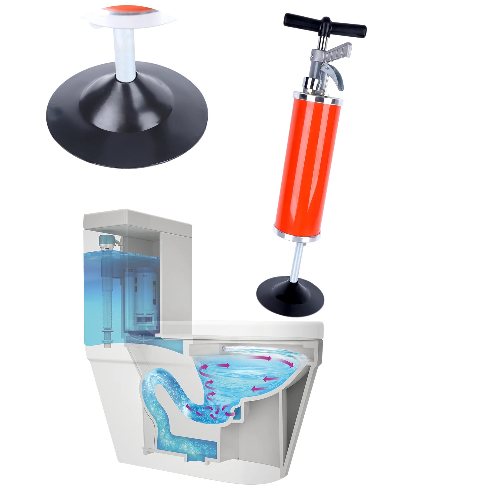 Dubbele functie wc ontstopper – Druk en zuig in één