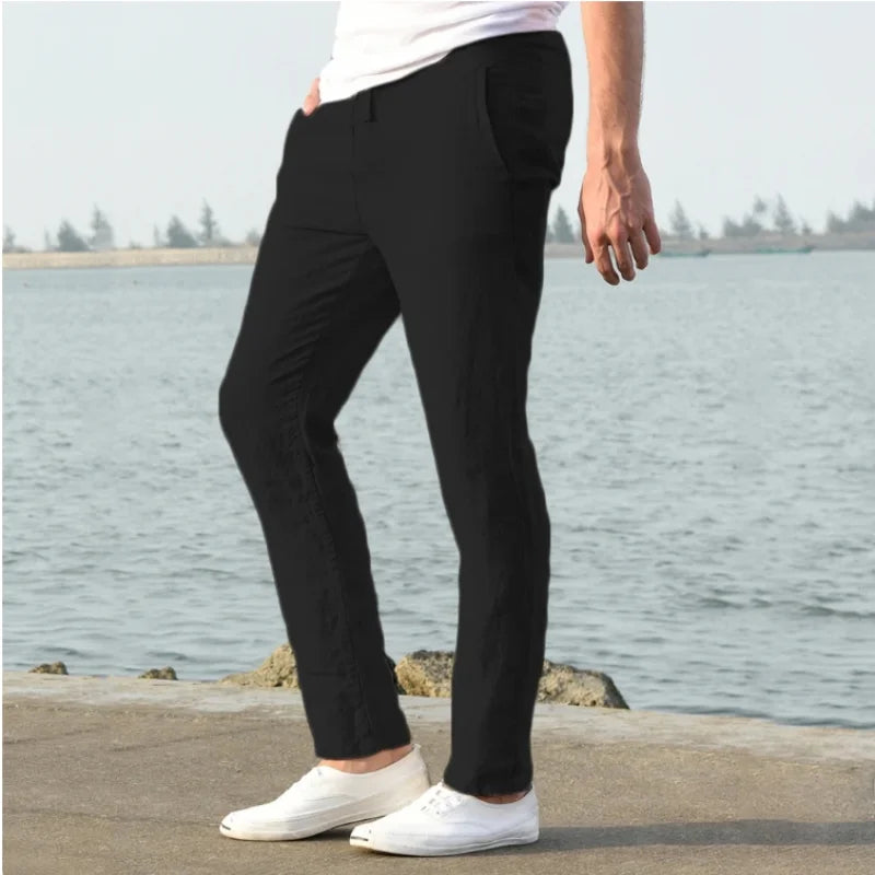 Linnen broek man met elastiek aan de enkel – Sportieve look