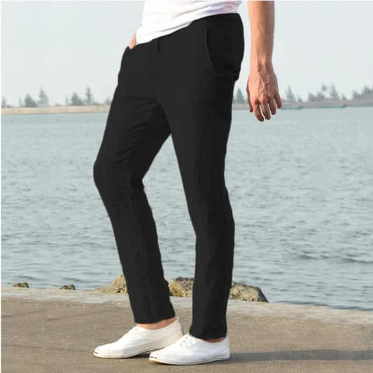Linnen broek man met elastiek aan de enkel – Sportieve look