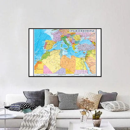 Wanddecoratie wereldkaart in warme bruintinten
