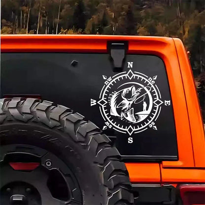 Auto stickers - Compass Design met Vissende Vis voor Avonturiers