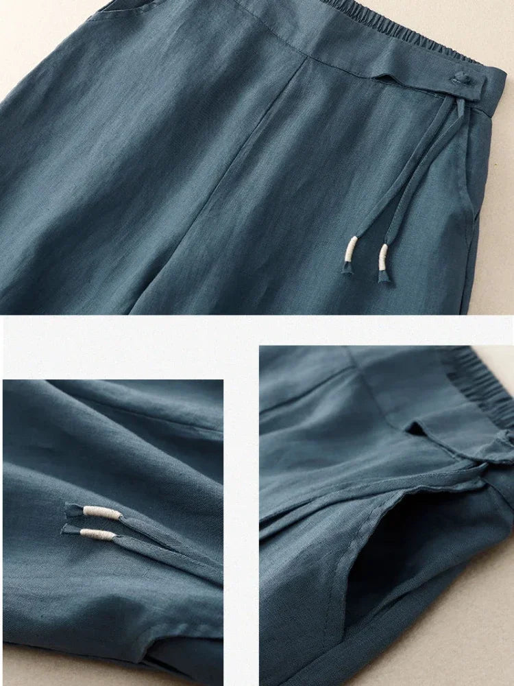 Linnen broeken dames met wijde pijpen – Relaxed fit