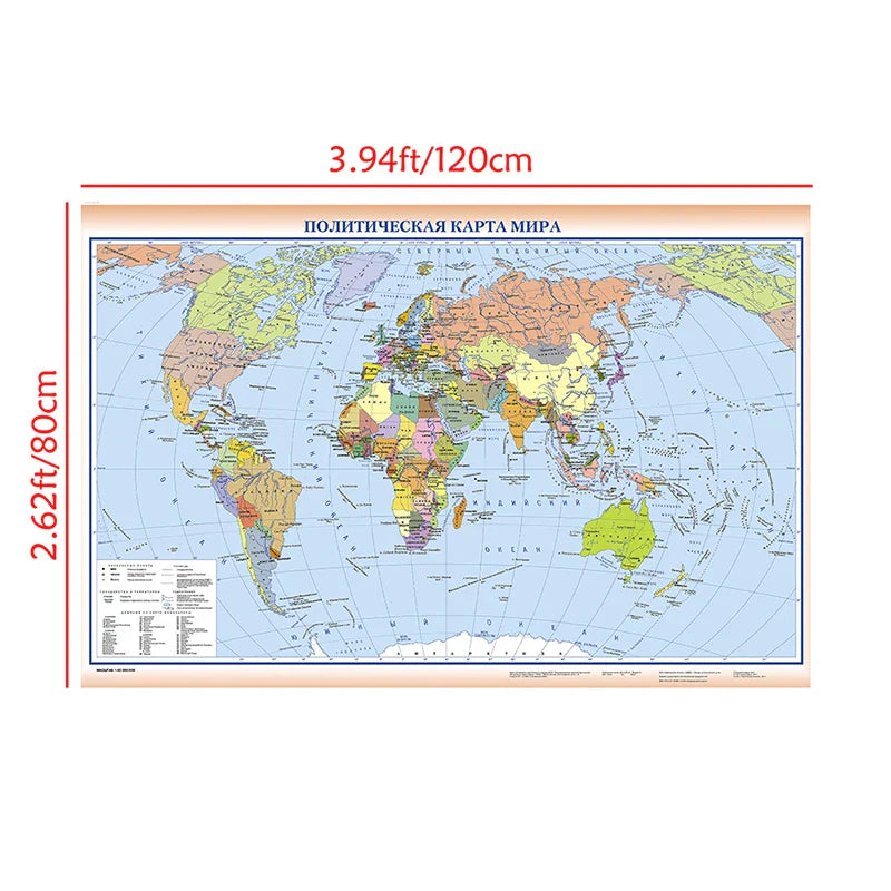 Wanddecoratie wereldkaart met linnen structuur