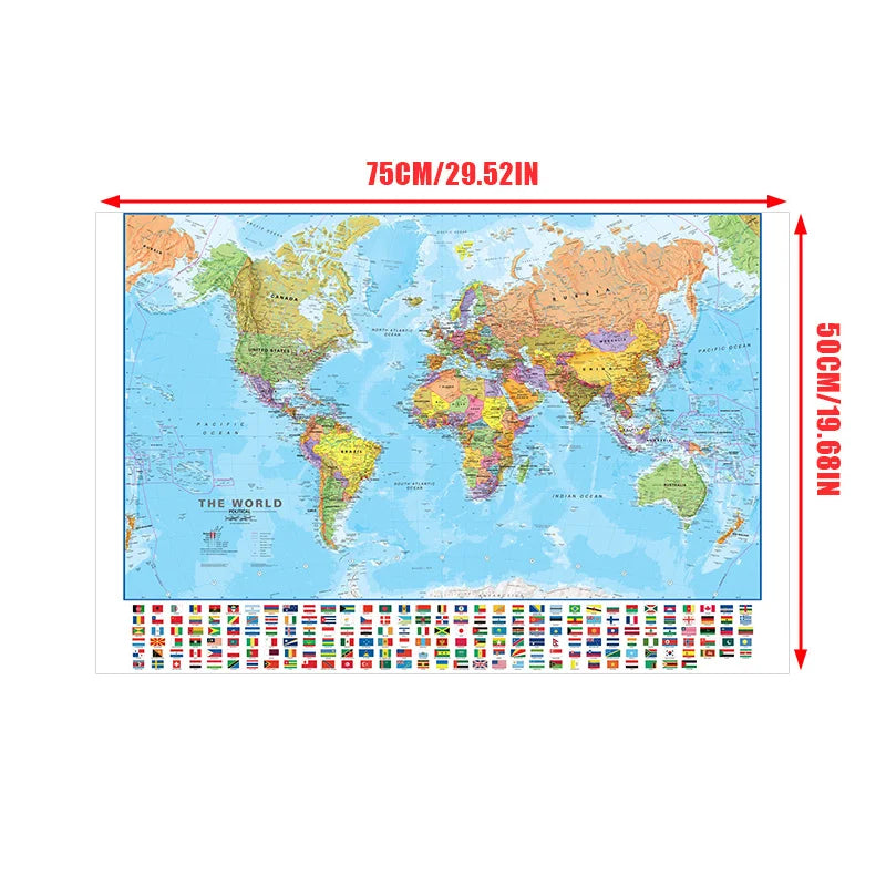 Wereldkaart wanddecoratie in zwart met goudaccenten