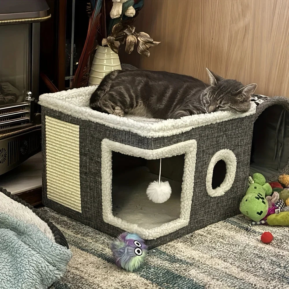 Ronde kattenmand groot van pluche – Voor winterse dagen
