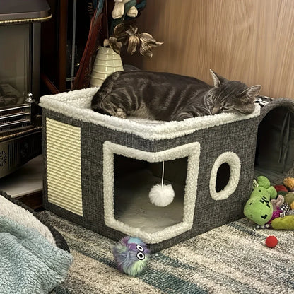 Ronde kattenmand groot van pluche – Voor winterse dagen