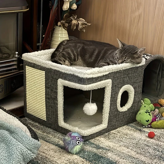 Ronde kattenmand groot van pluche – Voor winterse dagen