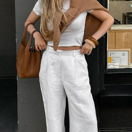 H&M linnen broek dames met moderne snit – Eigentijdse stijl