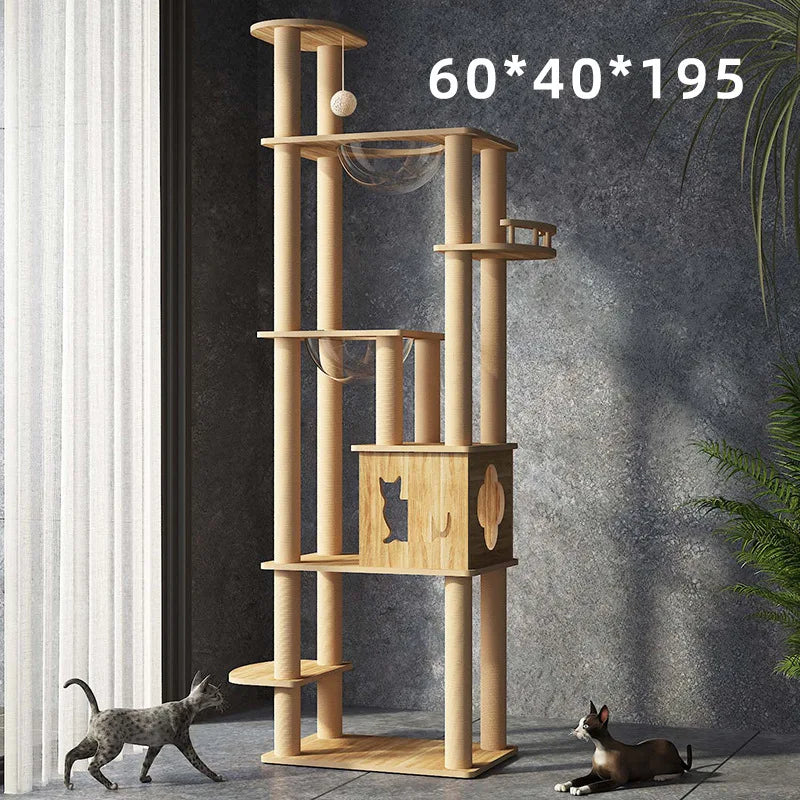 Kattenpaal met platformen in houtlook – Natuurlijk effect