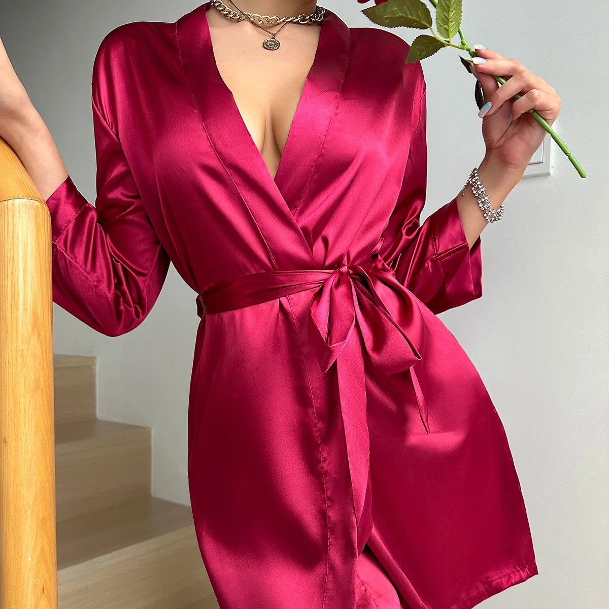 Ochtendjas dames met subtiel patroon – Rustig en elegant