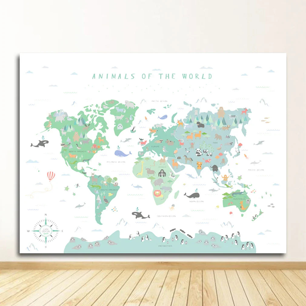 Wanddecoratie wereldkaart in warme bruintinten