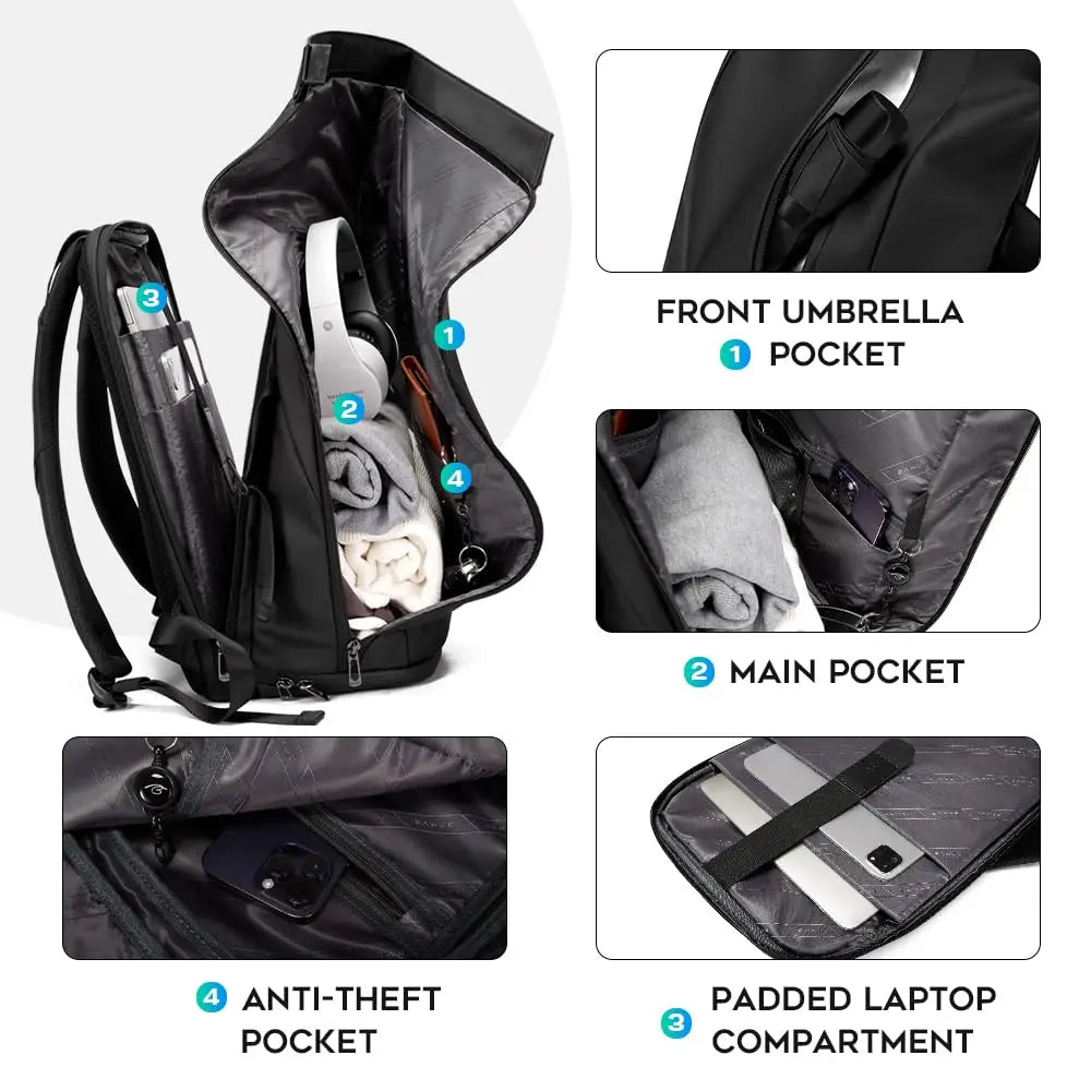 Rugzak als handbagage met gewatteerde laptophoes