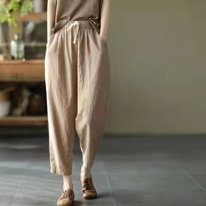 H&M linnen broek dames in zachtroze – Zomers en fris
