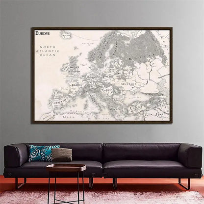 Wanddecoratie wereldkaart met linnen structuur