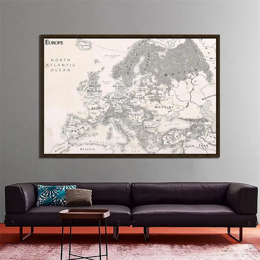 Wanddecoratie wereldkaart met linnen structuur